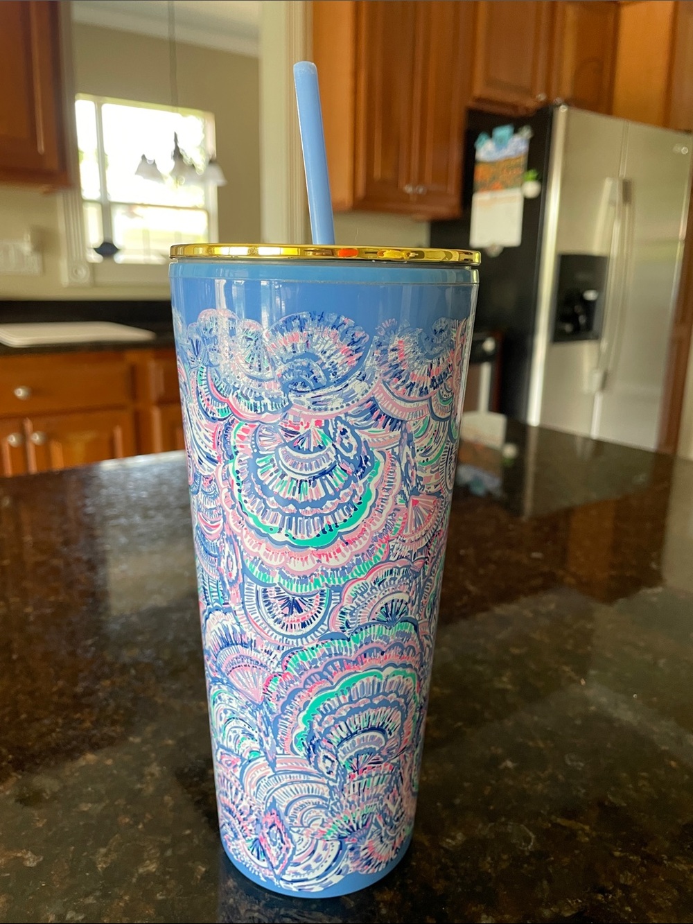Lilly Pulitzer Gold and Multicolor Patterned Tumbler